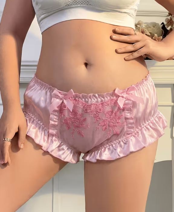 🎀 Satin Ruffle Panties Women Soft Silky Lace Coquette Style 4XL 24-26