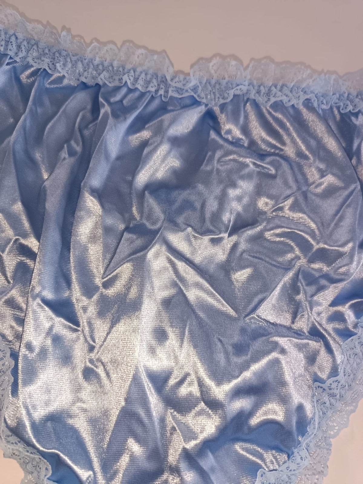 Baby Blue Satin Knickers Silky Frilly Lace Full Brief Panties size M 10