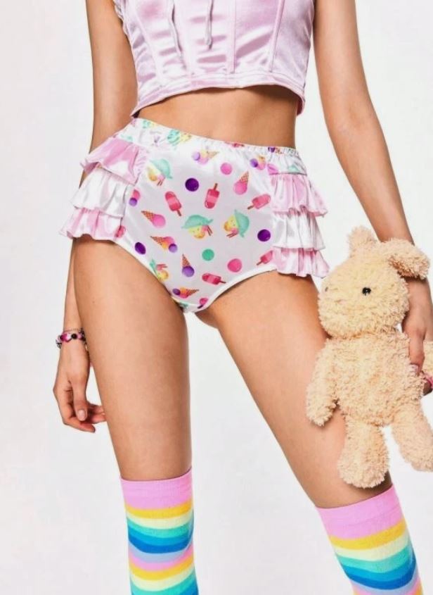 🧁 Ice Cream summer vibe Frilly Satin Panties silky knickers 16-18 XL