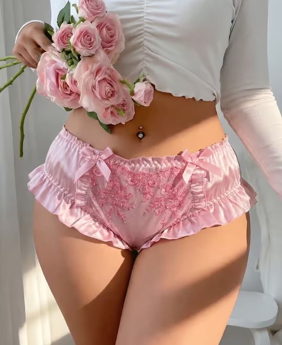🎀 Satin Ruffle Panties Women Soft Silky Lace Coquette Style 2XL 20