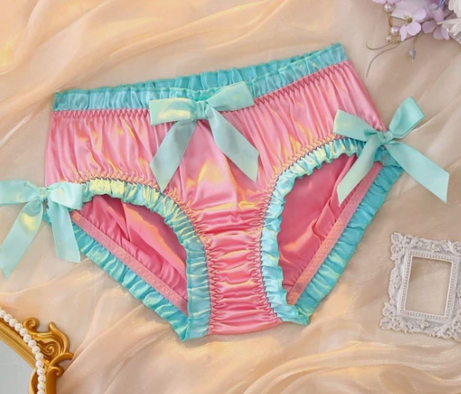 Women's satin panties kawaii silky knickers sissy ruffle trim size XL 16-18