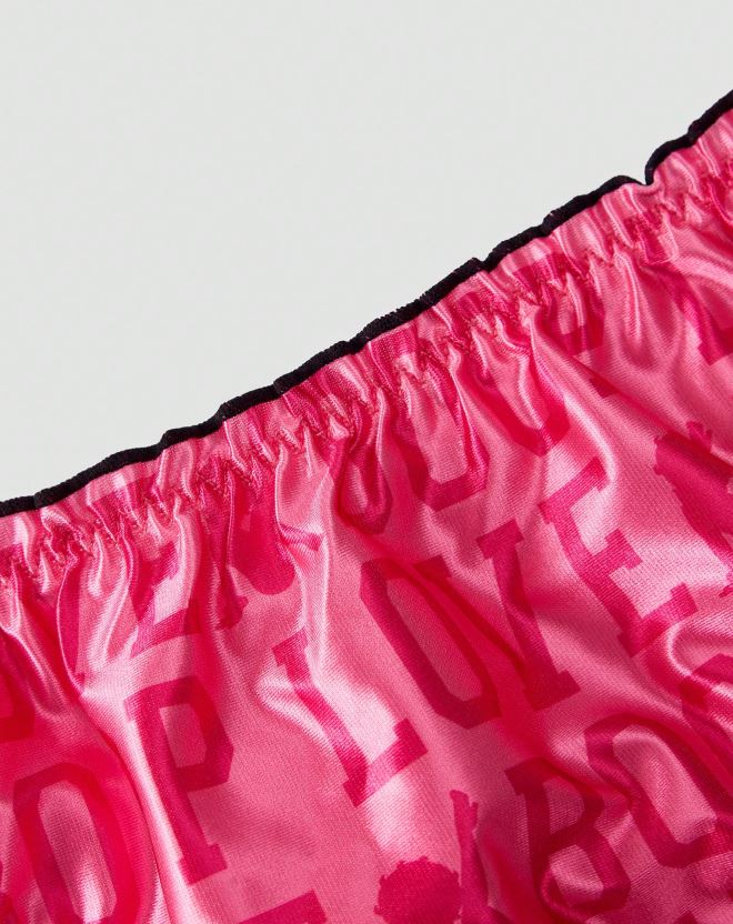 Pink Silky Satin Knickers Love Print Black Trim Glossy Panties size L 12-14