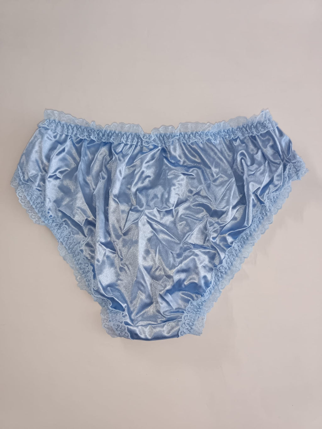 Baby Blue Satin Knickers Silky Frilly Lace Full Brief Panties size 8 S