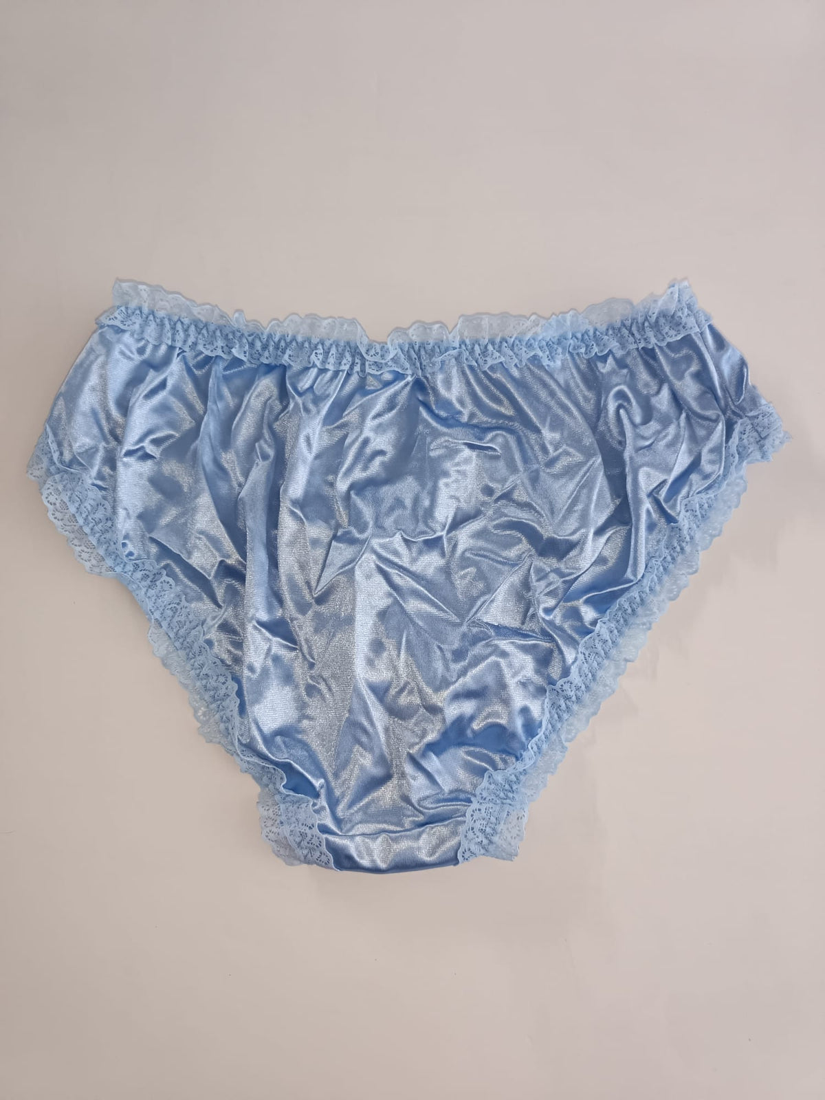 Baby Blue Satin Knickers Silky Frilly Lace Full Brief Panties size 8 S