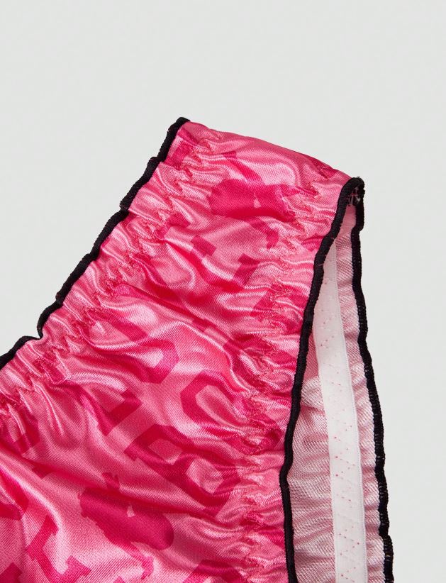 Pink Silky Satin Knickers Love Print Black Trim Glossy Panties size L 12-14