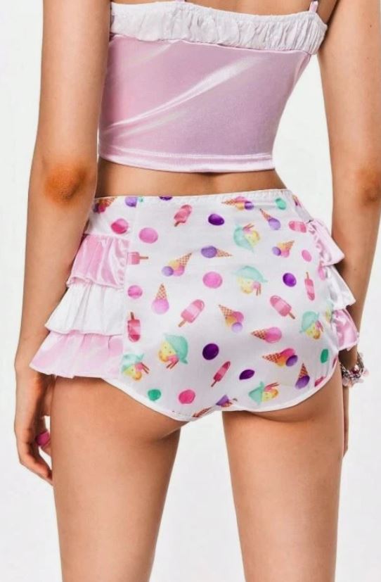 🧁 Ice Cream summer vibe Frilly Satin Panties silky knickers 16-18 XL