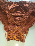 🌹 Copper Satin Mesh Frilly Knickers Panties Lace Bow Silky size XL 16-18