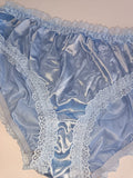 Baby Blue Satin Knickers Silky Frilly Lace Full Brief Panties size M 10