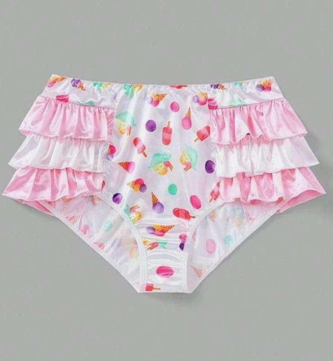 🧁 Ice Cream summer vibe Frilly Satin Panties silky knickers size 10 M