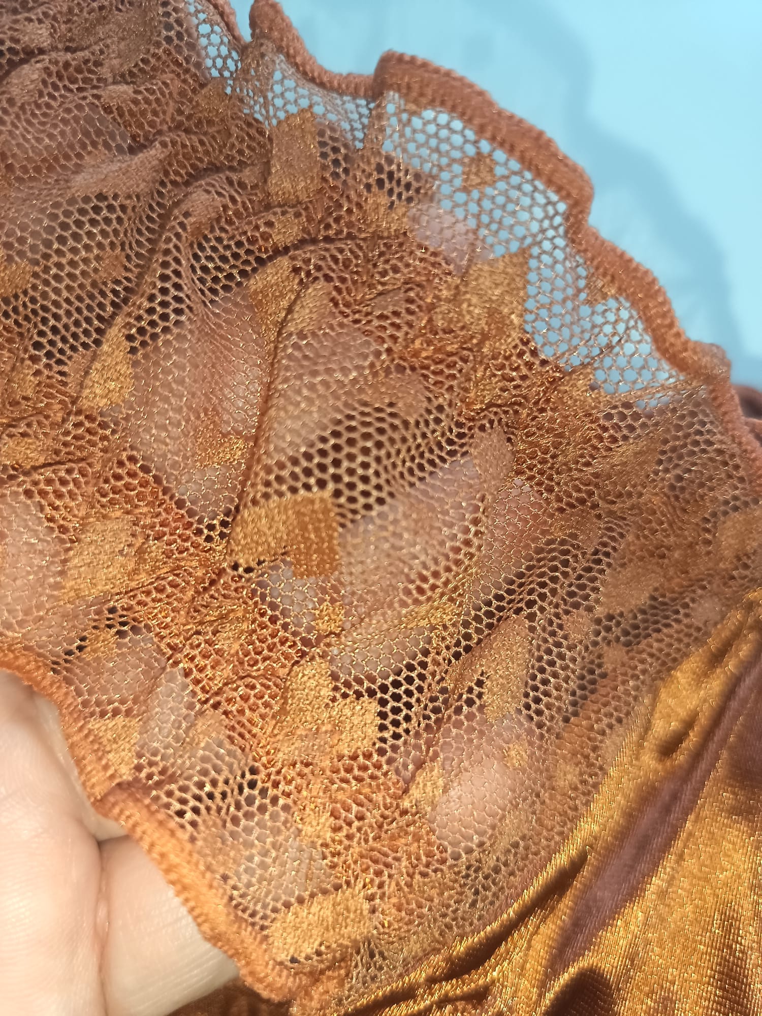 🌹 Copper Satin Mesh Frilly Knickers Panties Lace Bow Silky size XL 16-18