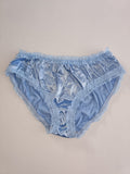 Baby Blue Satin Knickers Silky Frilly Lace Full Brief Panties size 8 S