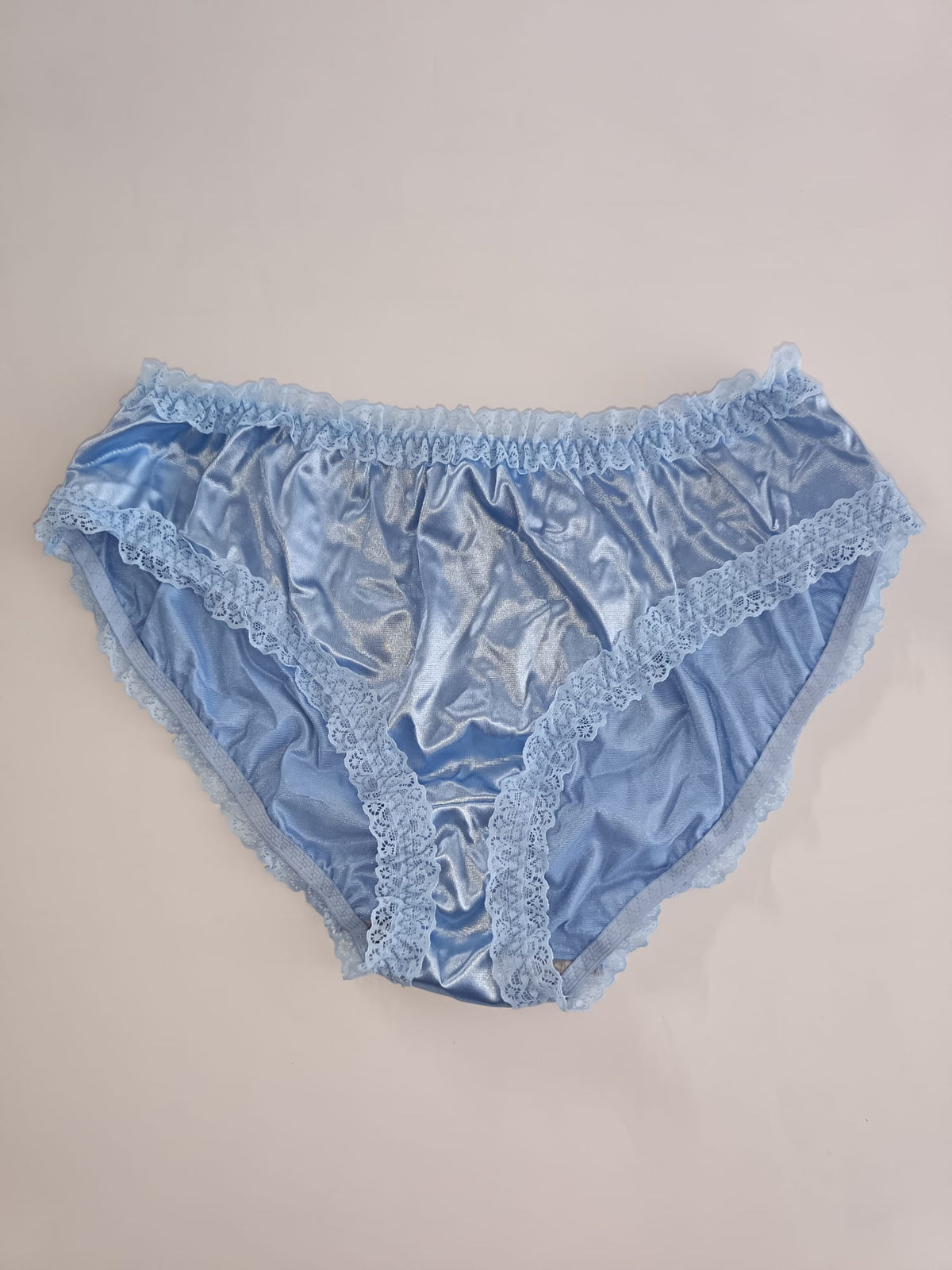 Baby Blue Satin Knickers Silky Frilly Lace Full Brief Panties size XL 16-18