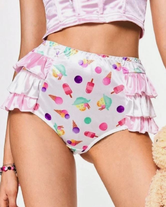 🧁 Ice Cream summer vibe Frilly Satin Panties silky knickers 16-18 XL