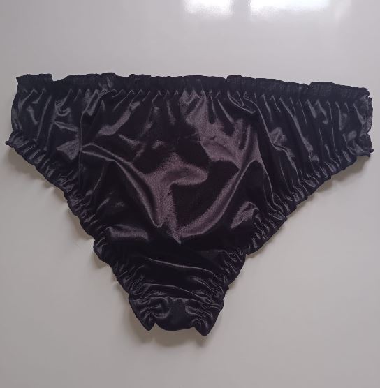 🌹 Black Satin Mesh Frilly Knickers Panties Lace Bow Silky size XL 16-18