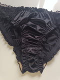 🌹 Black Satin Mesh Frilly Knickers Panties Lace Bow Silky size XL 16-18