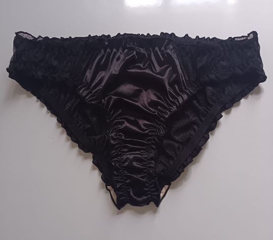 🌹 Black Satin Mesh Frilly Knickers Panties Lace Bow Silky size XL 16-18