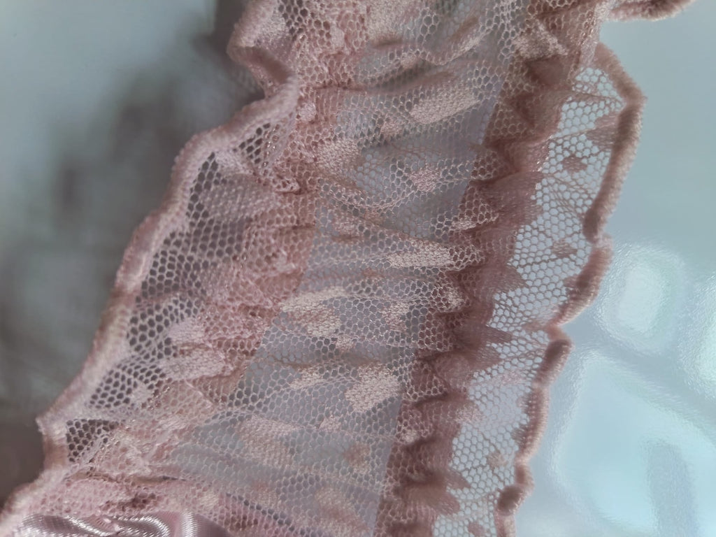 🌹 Pink Satin Mesh Frilly Knickers Panties Lace Bow Silky size XL 16-18