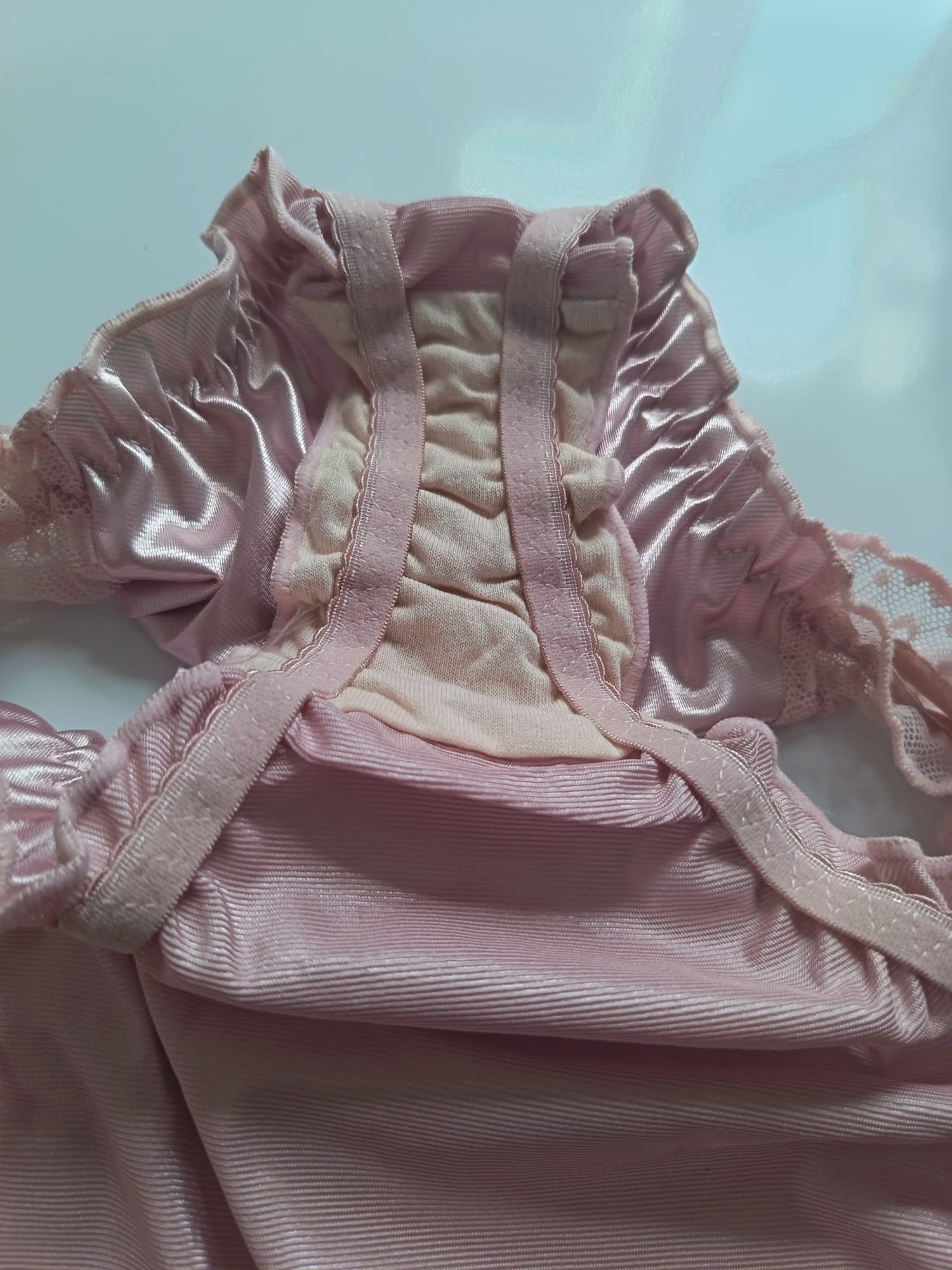 🌹 Pink Satin Mesh Frilly Knickers Panties Lace Bow Silky size XL 16-18