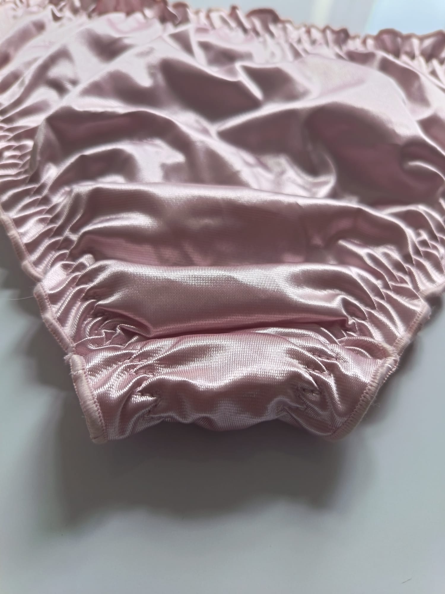 🌹 Pink Satin Mesh Frilly Knickers Panties Lace Bow Silky size XL 16-18