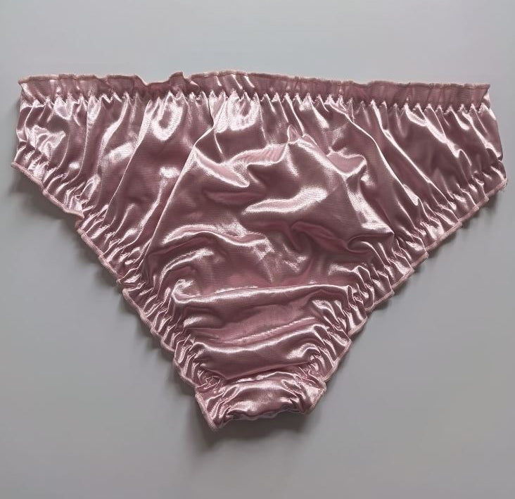 🌹 Pink Satin Mesh Frilly Knickers Panties Lace Bow Silky size XL 16-18