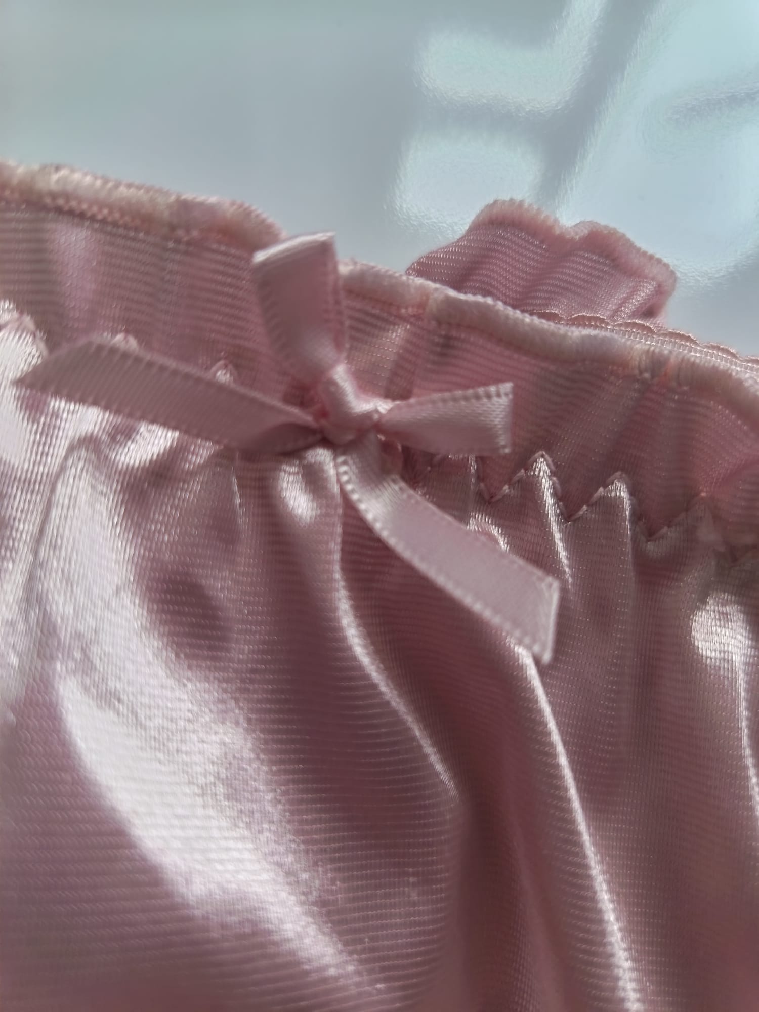 🌹 Pink Satin Mesh Frilly Knickers Panties Lace Bow Silky size XL 16-18