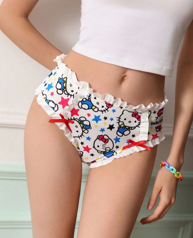 Women’s Soft Cosy Knickers Frilly Ruffle Bow Cartoon Print panties size XL 16-18