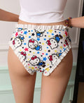 Women’s Soft Cosy Knickers Frilly Ruffle Bow Cartoon Print panties size L 12-14