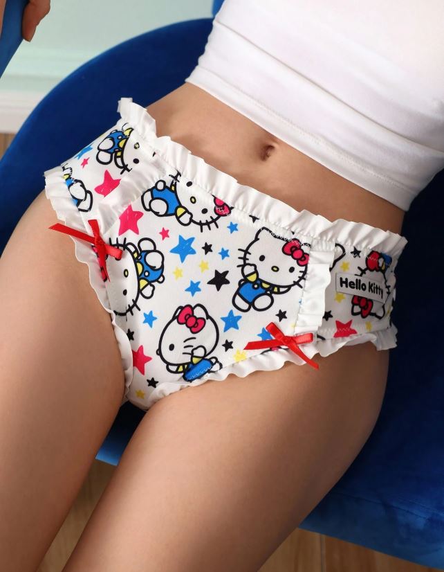 Women’s Soft Cosy Knickers Frilly Ruffle Bow Cartoon Print panties size XL 16-18