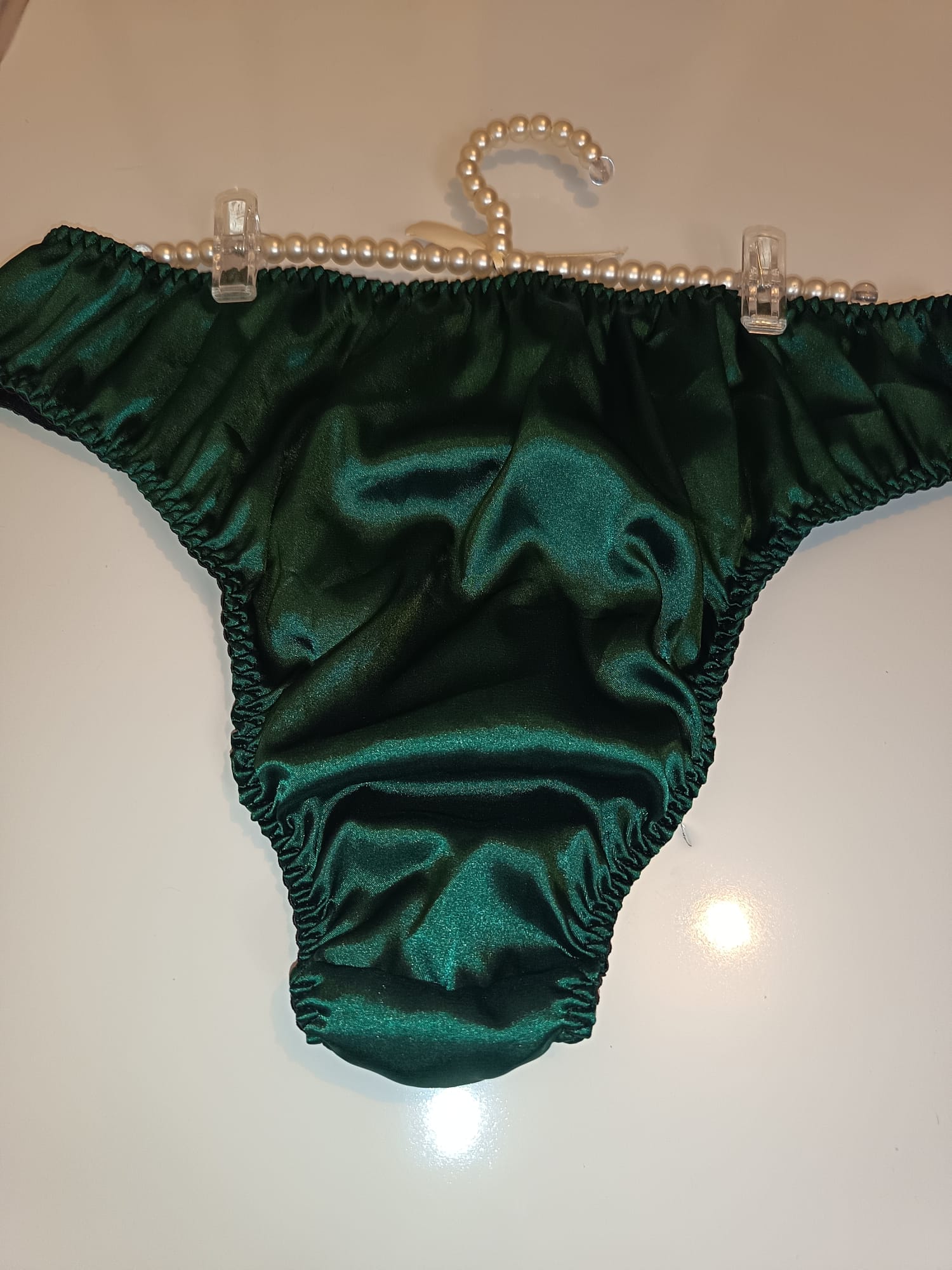 💚 Plus Size Emerald Green Satin Knickers | Women's Lace Briefs | Silky Soft Panties | Comfortable Full Coverage Lingerie 💚 size XL 16-18