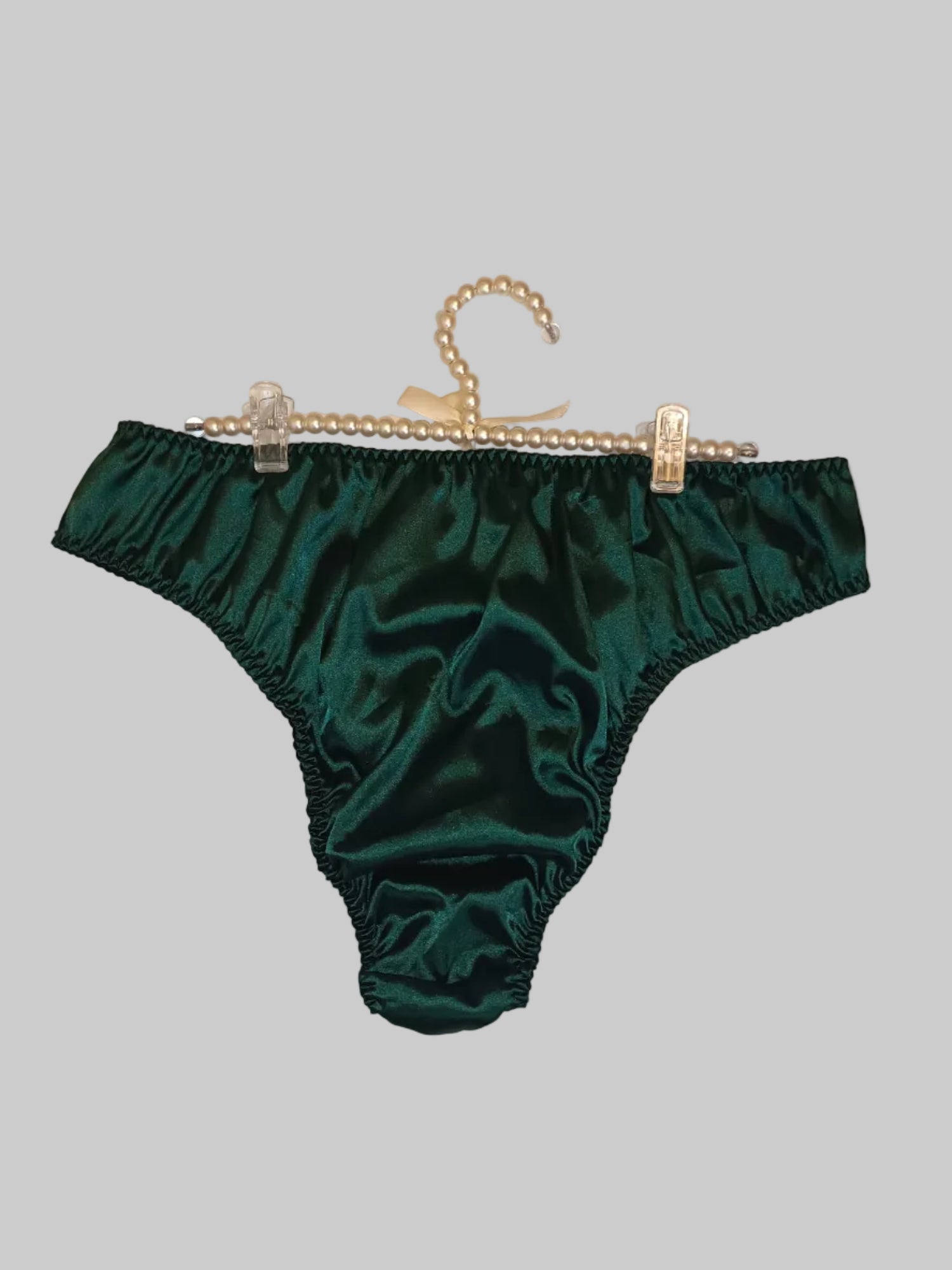 💚 Plus Size Emerald Green Satin Knickers | Women's Lace Briefs | Silky Soft Panties | Comfortable Full Coverage Lingerie 💚 size XL 16-18