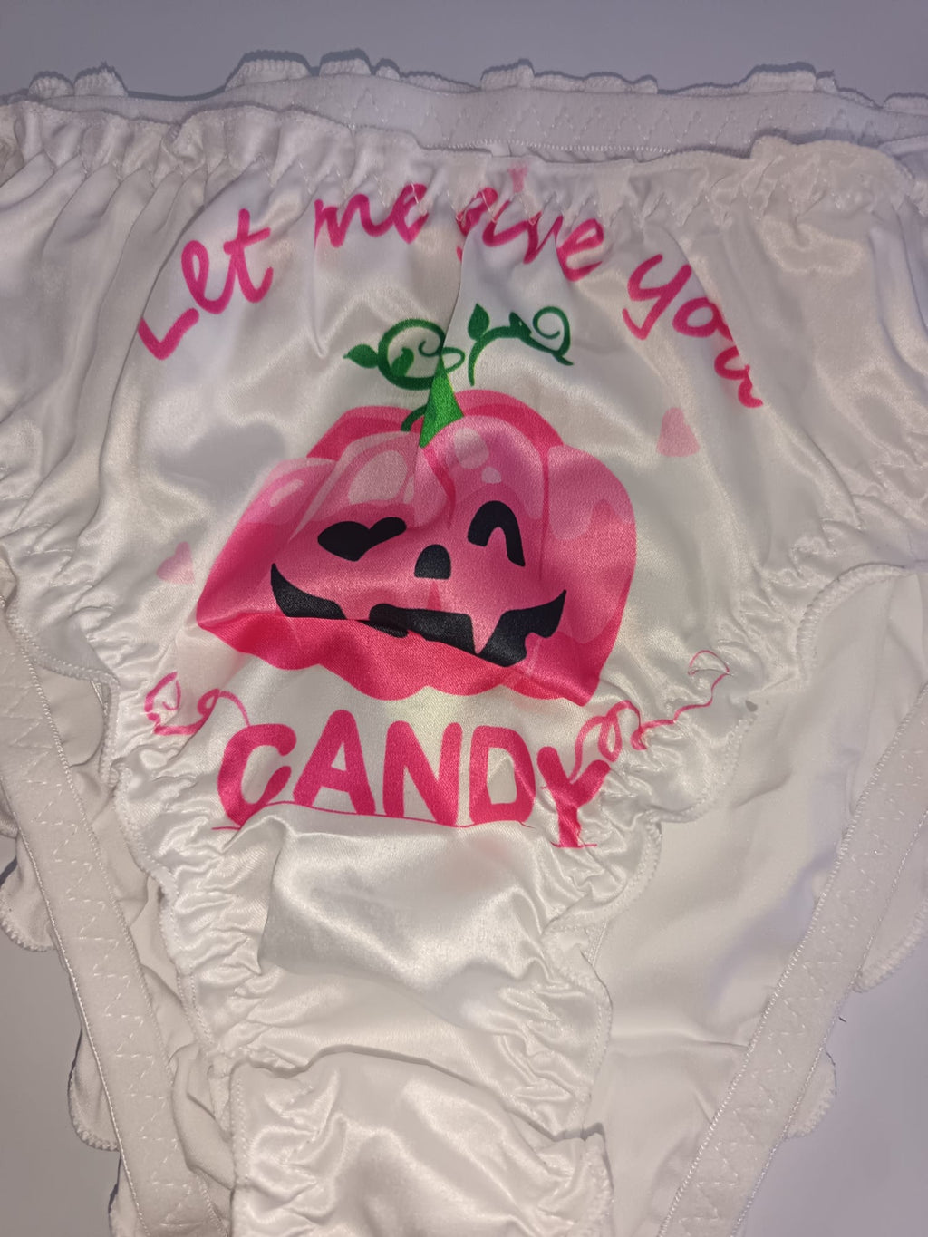 Halloween Silky Satin Knickers Pink Pumpkin Frilly Ruffle Panties size S 8