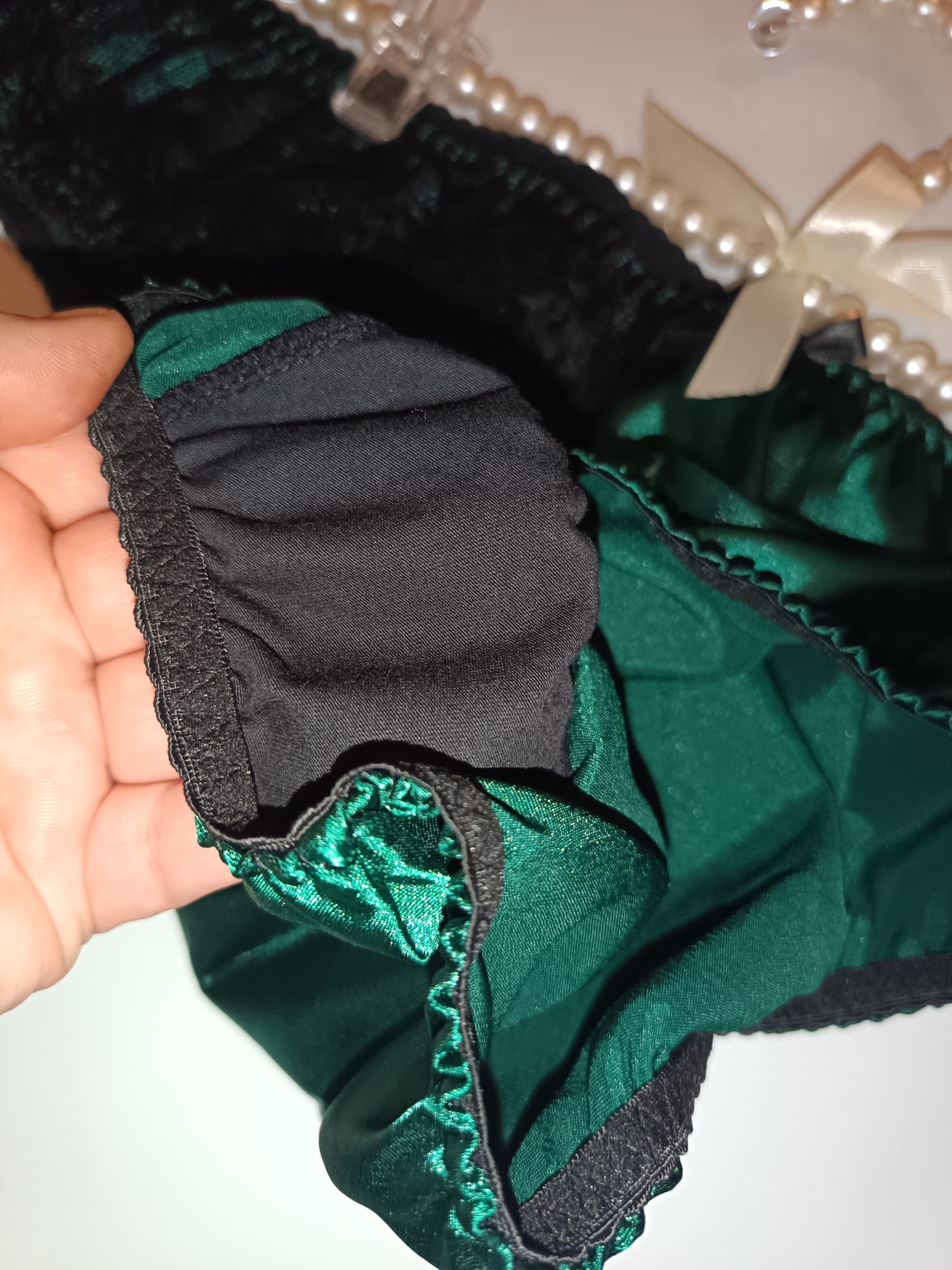 💚 Plus Size Emerald Green Satin Knickers | Women's Lace Briefs | Silky Soft Panties | Comfortable Full Coverage Lingerie 💚 size XL 16-18