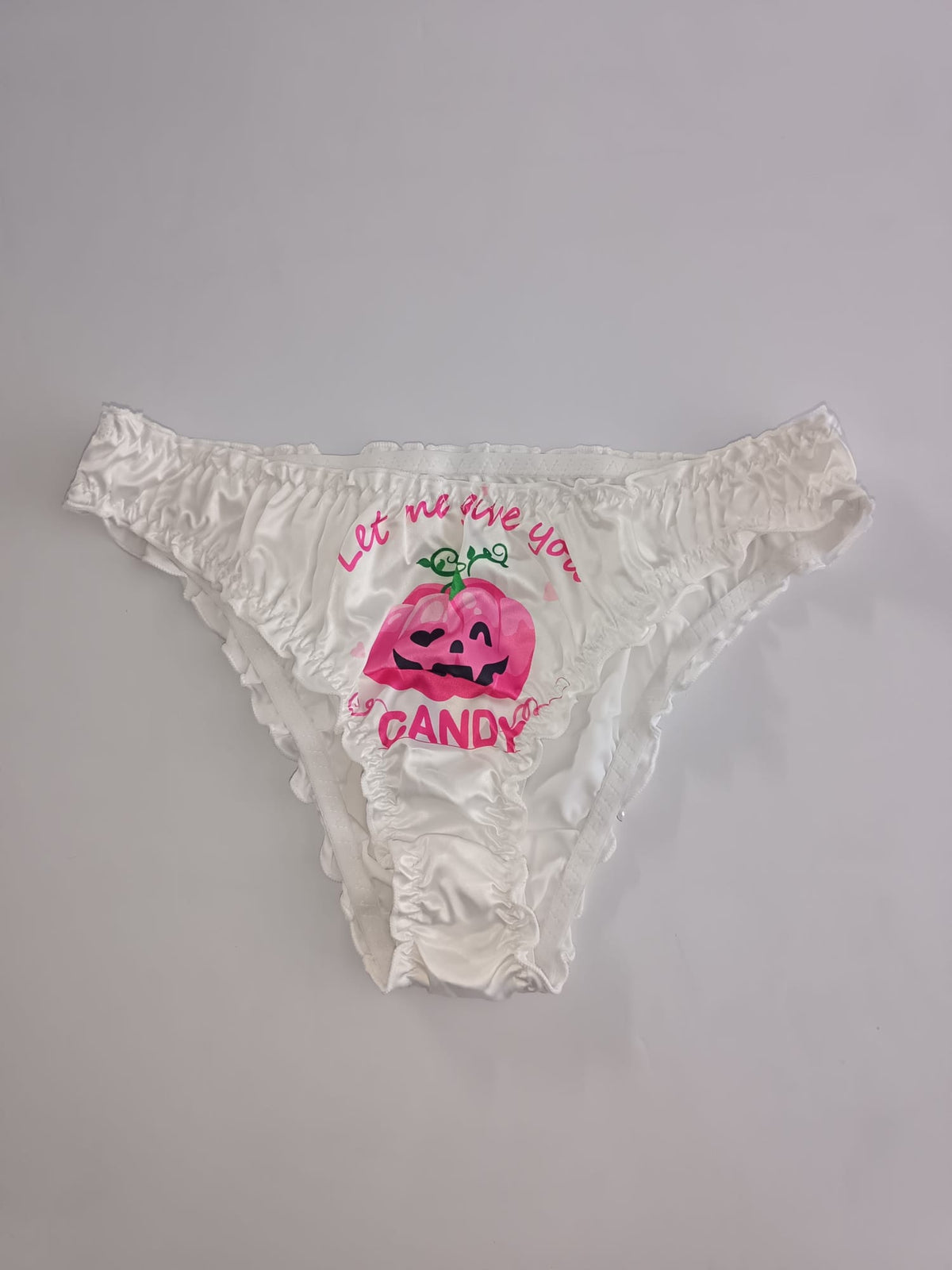 Halloween Silky Satin Knickers Pink Pumpkin Frilly Ruffle Panties size M 10