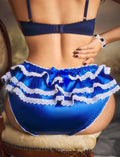 Womens Satin Frilly Knickers Sissy Maid Lace Ruffle Briefs Blue L 12-14