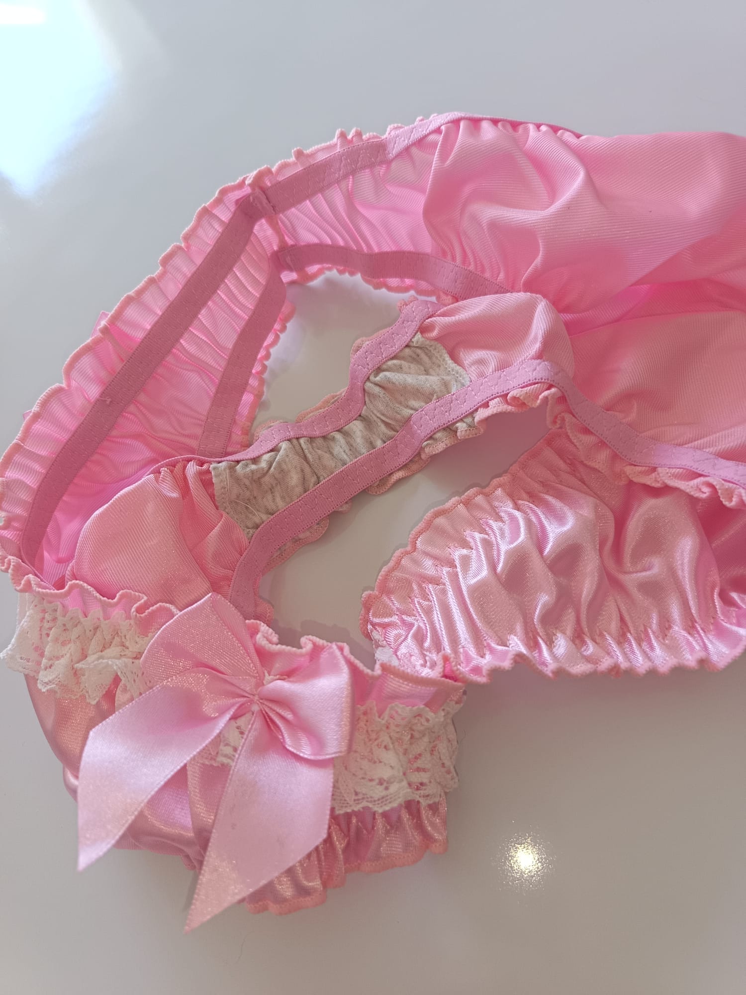emojis 💖 Women's Pink Satin Ruffle Knickers | Silky Panties | Cute Bow Briefs | Kawaii Coquette Lingerie | Soft Stretch Underwear 💖 size S 8