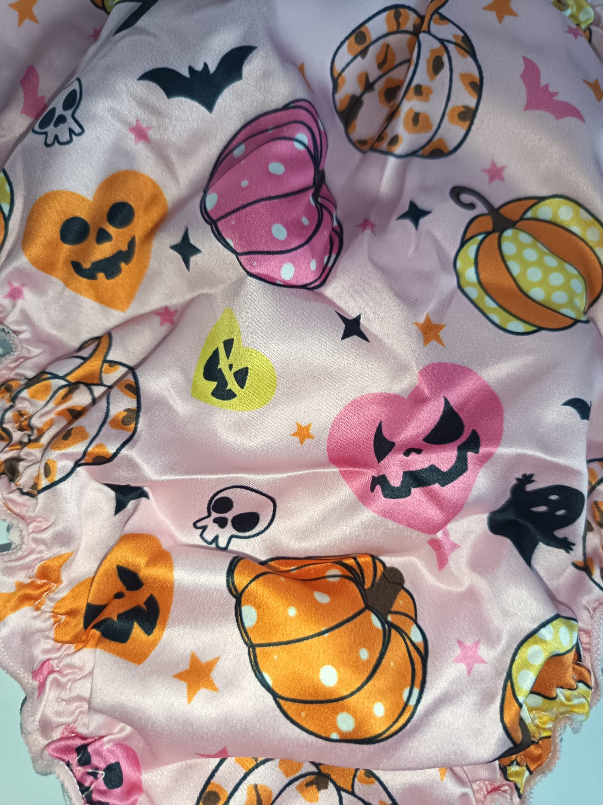 Pink Halloween Silky Satin Knickers Pumpkin Ghost Ruffle Panties size S 8