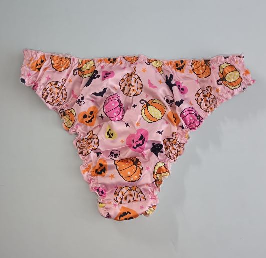 Pink Halloween Silky Satin Knickers Pumpkin Ghost Ruffle Panties size L 12-14