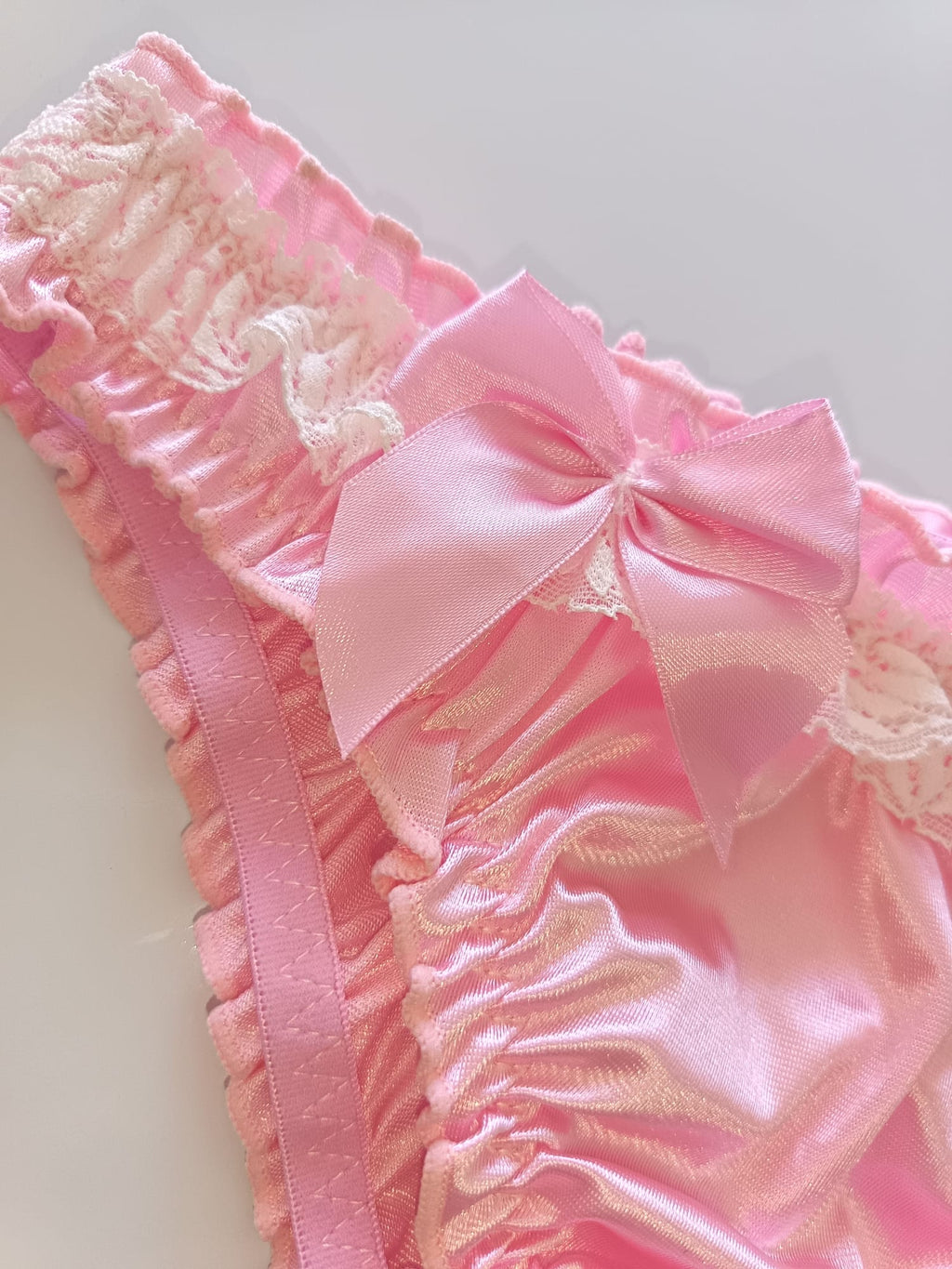 emojis 💖 Women's Pink Satin Ruffle Knickers | Silky Panties | Cute Bow Briefs | Kawaii Coquette Lingerie | Soft Stretch Underwear 💖 size S 8