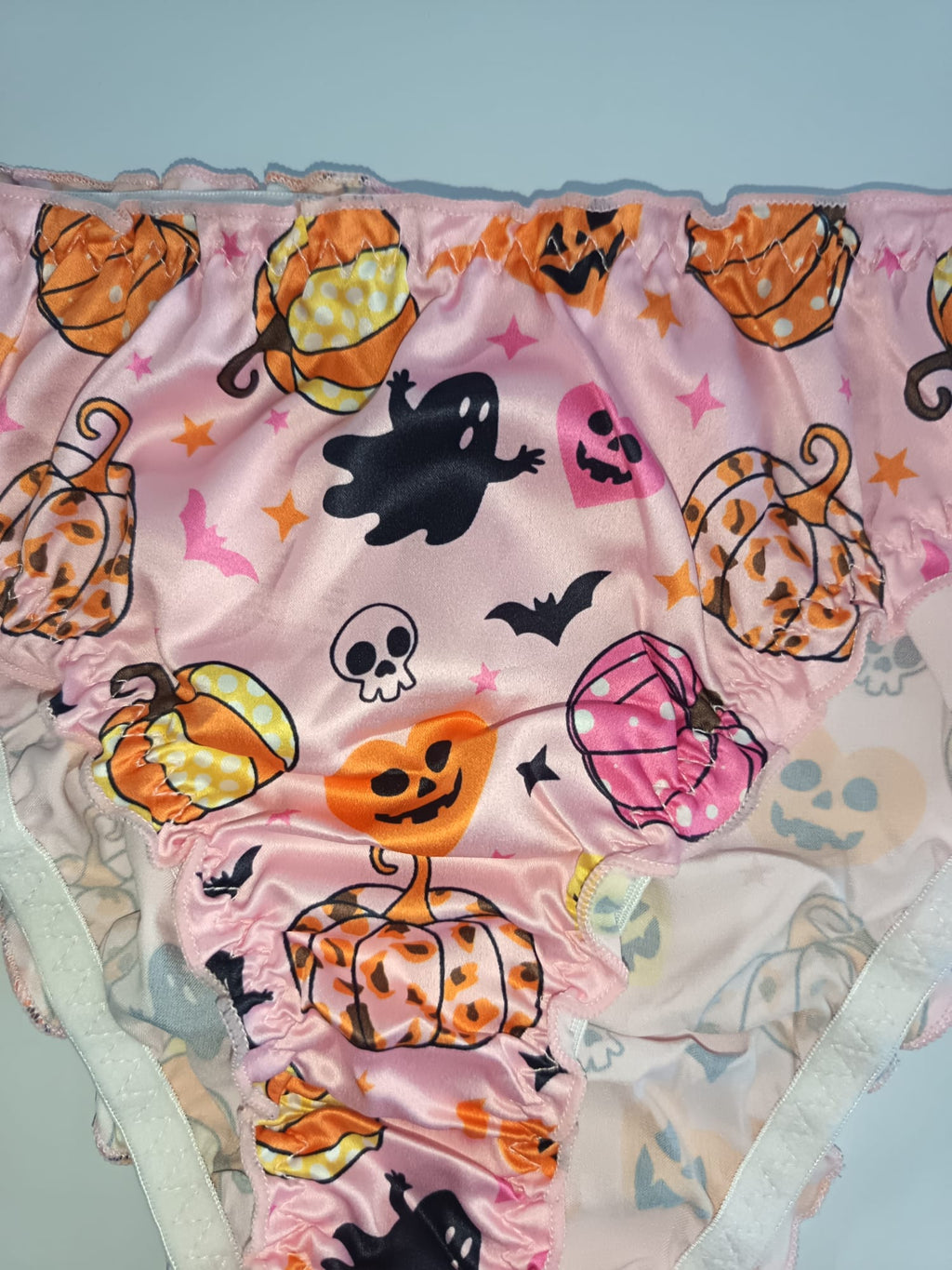 Pink Halloween Silky Satin Knickers Pumpkin Ghost Ruffle Panties size S 8