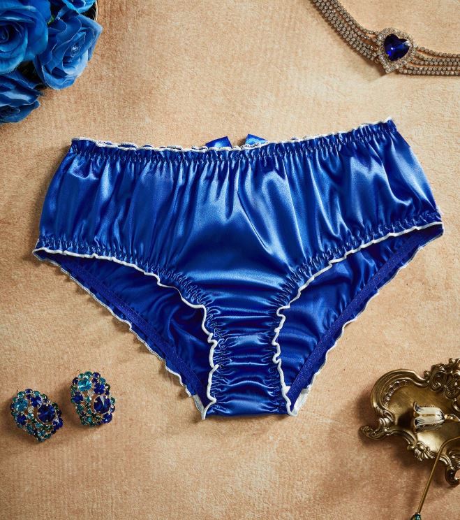 Womens Satin Frilly Knickers Sissy Maid Lace Ruffle Briefs Blue S 8