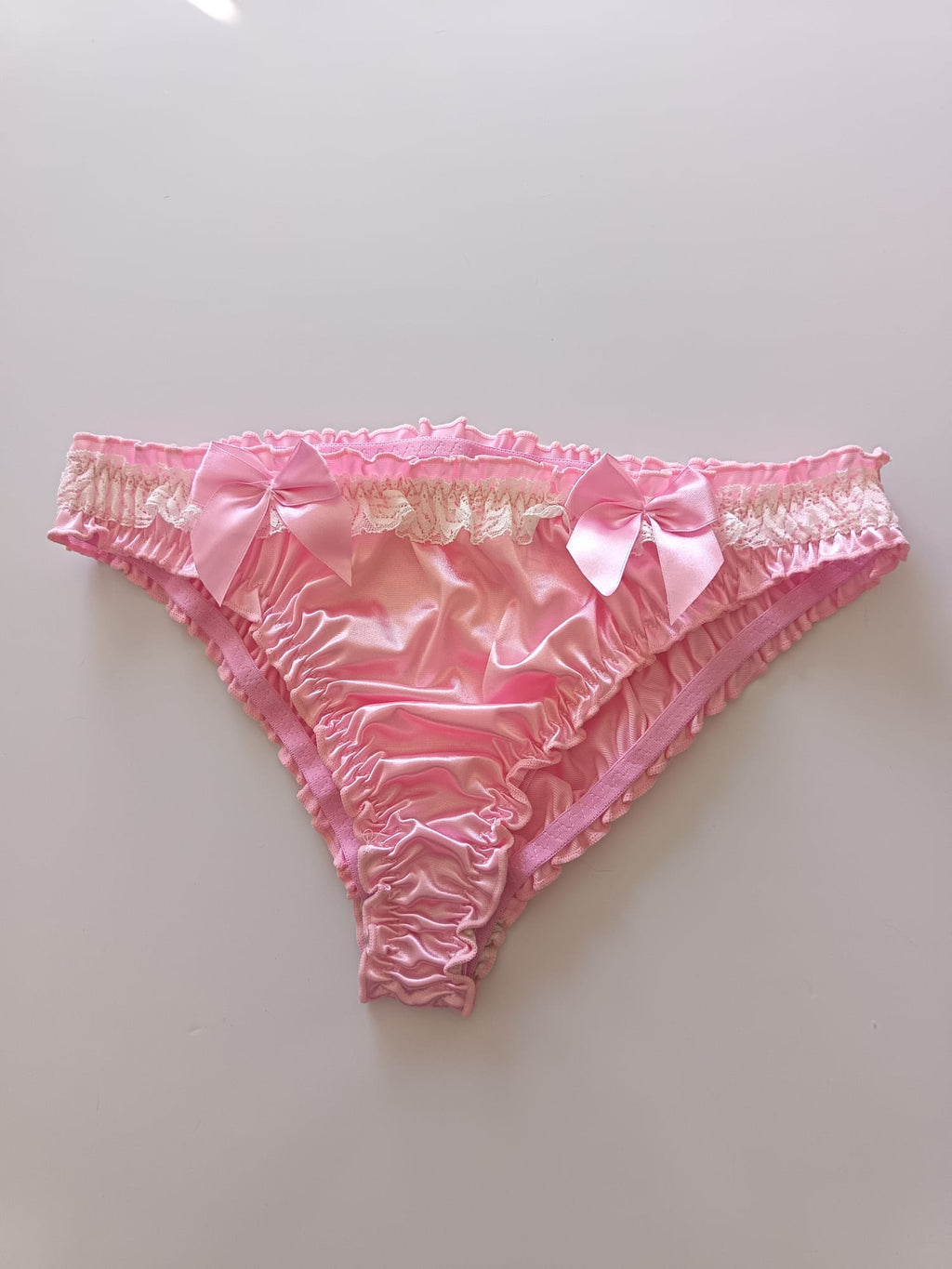 emojis 💖 Women's Pink Satin Ruffle Knickers | Silky Panties | Cute Bow Briefs | Kawaii Coquette Lingerie | Soft Stretch Underwear 💖 size S 8