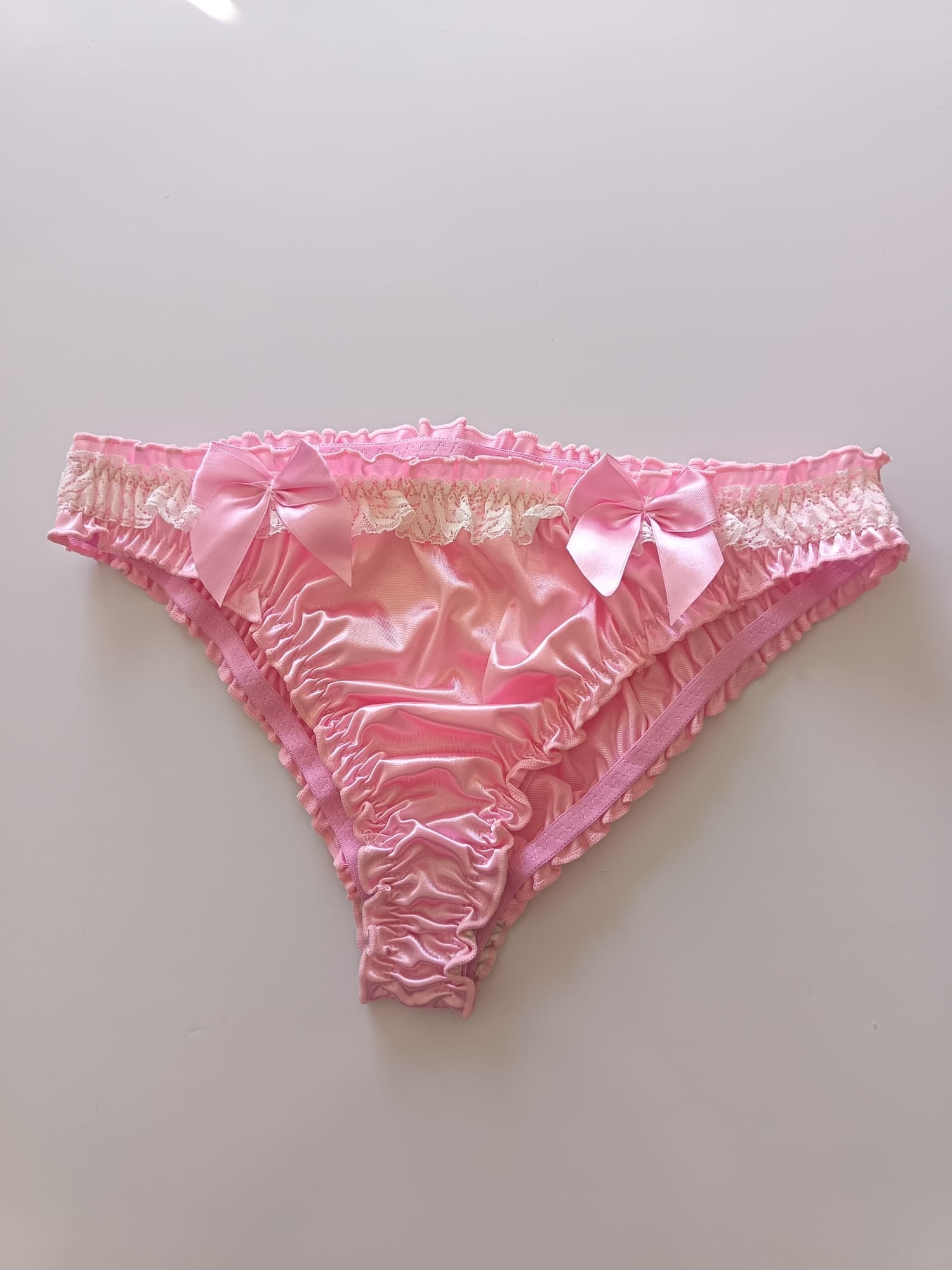 emojis 💖 Women's Pink Satin Ruffle Knickers | Silky Panties | Cute Bow Briefs | Kawaii Coquette Lingerie | Soft Stretch Underwear 💖 size S 8