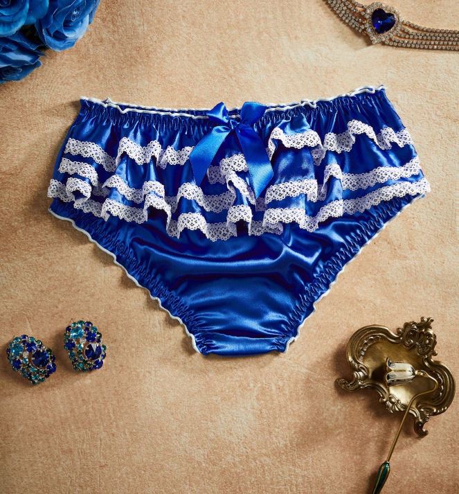 Womens Satin Frilly Knickers Sissy Maid Lace Ruffle Briefs Blue M 10