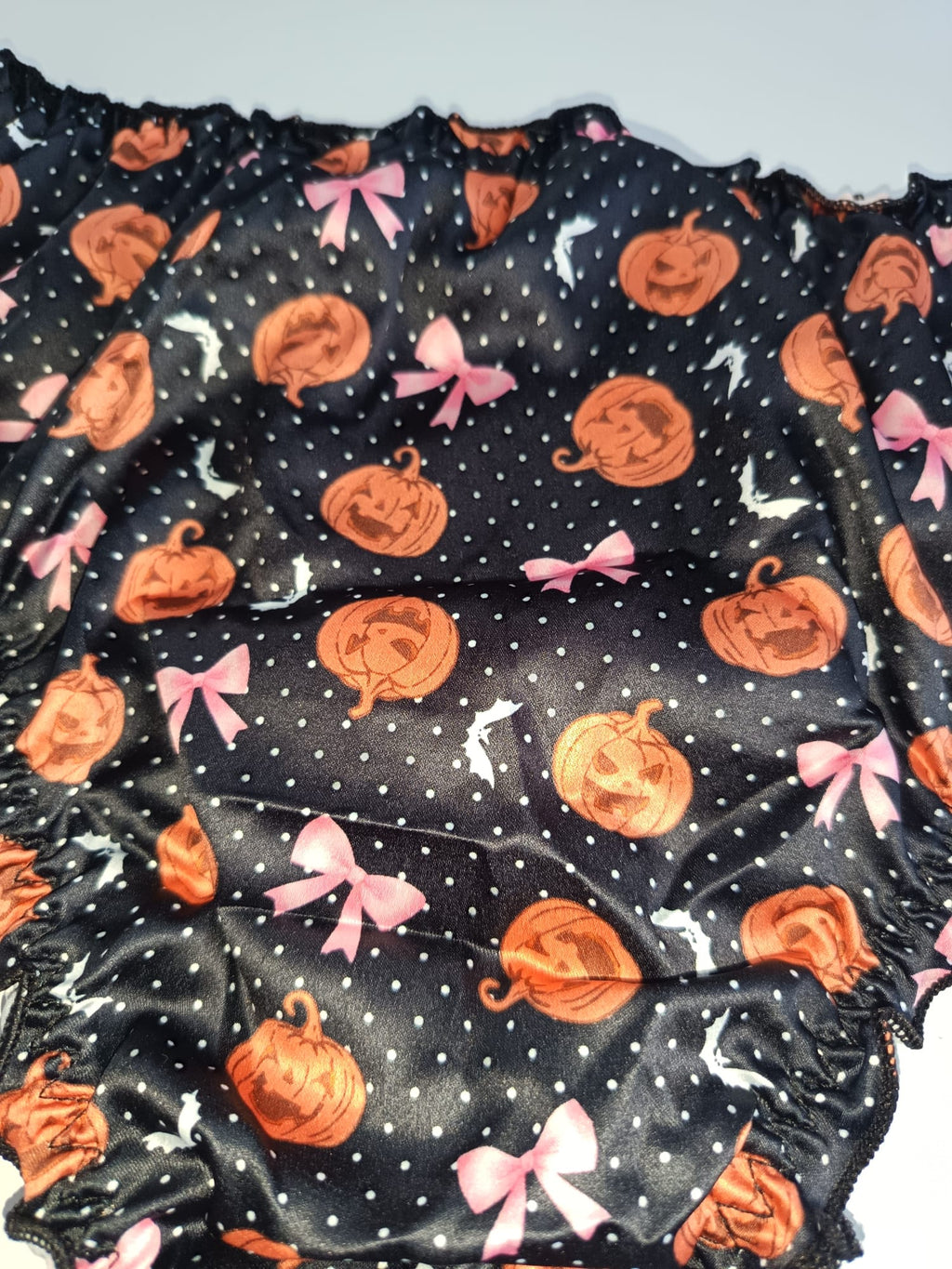Halloween Silky Satin Knickers Pumpkin Bat Pink Bow Ruffle Panties size M 10