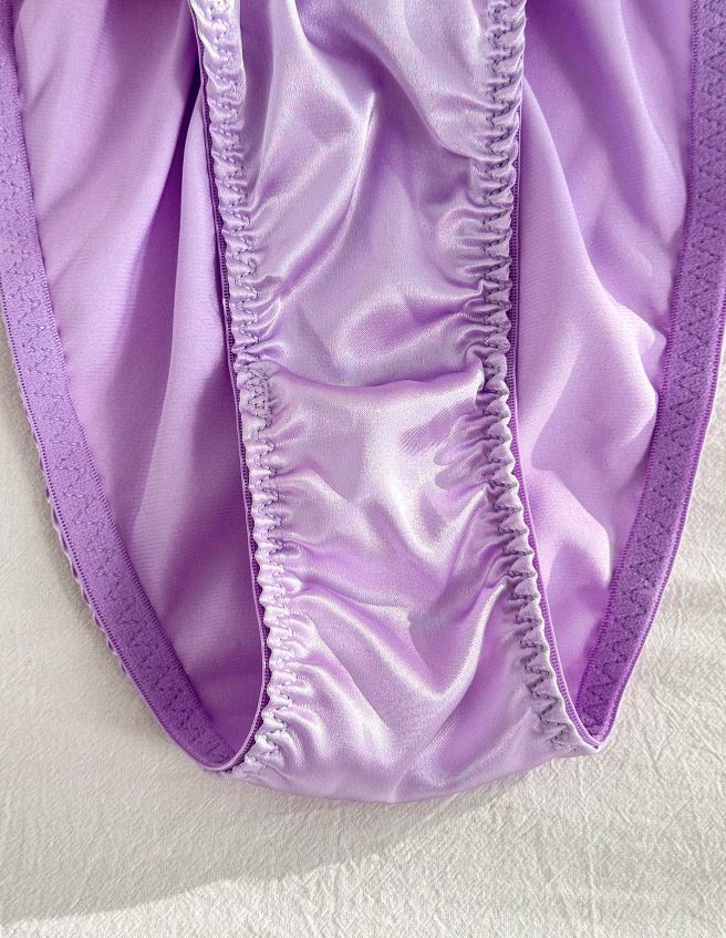 Lilac Satin Lace Frilly ruffles mesh Knickers silky Panties size M UK 10 💕