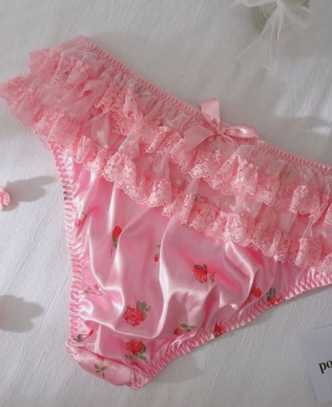 Women's Satin Lace Ruffle silky Knickers Pink Rose Floral Panties size 2XL 20