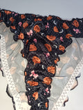 Halloween Silky Satin Knickers Pumpkin Bat Pink Bow Ruffle Panties size M 10