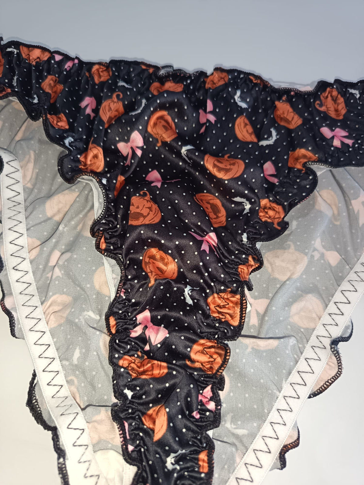 Halloween Silky Satin Knickers Pumpkin Bat Pink Bow Ruffle Panties size M 10