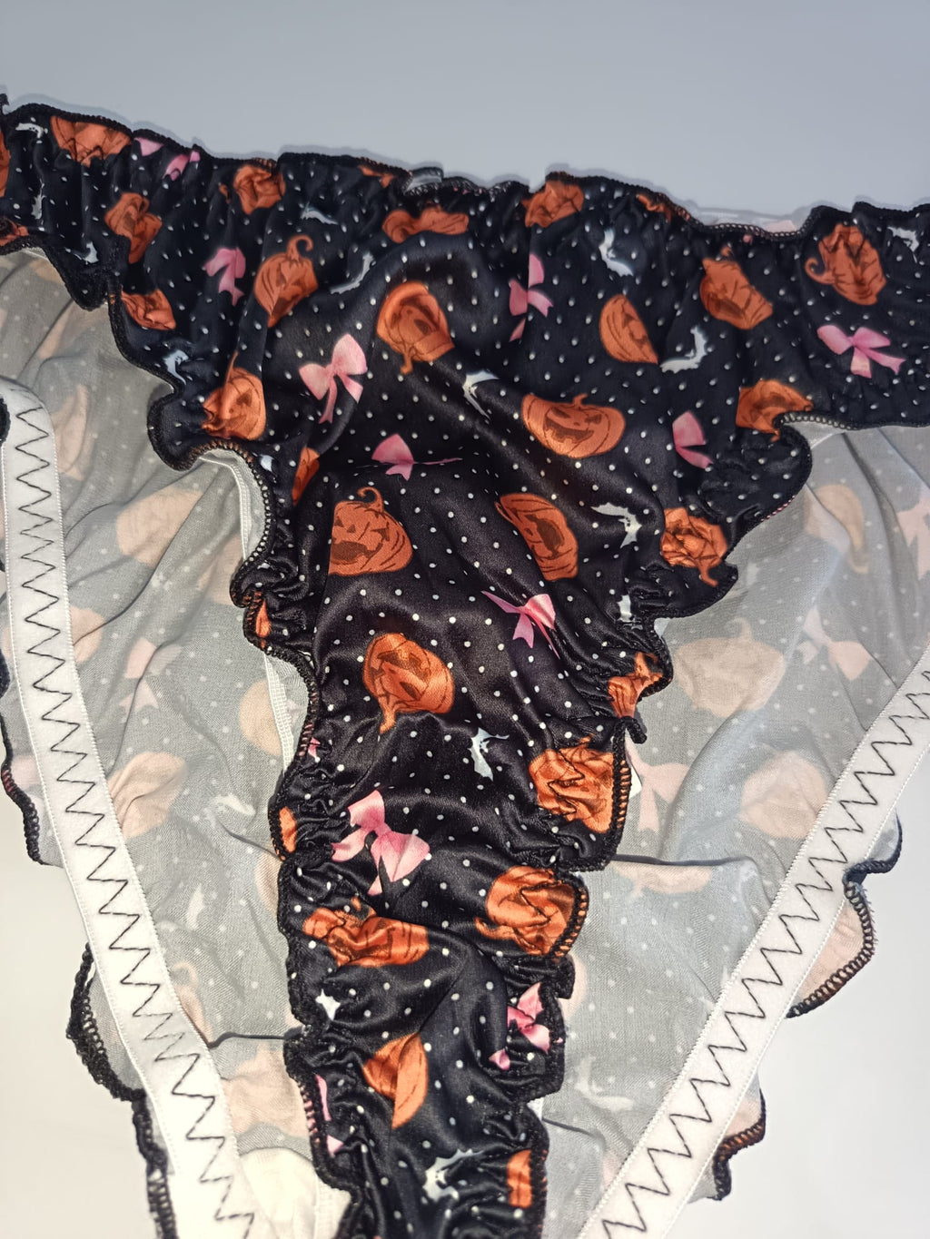 Halloween Silky Satin Knickers Pumpkin Bat Pink Bow Ruffle Panties size L 12-14