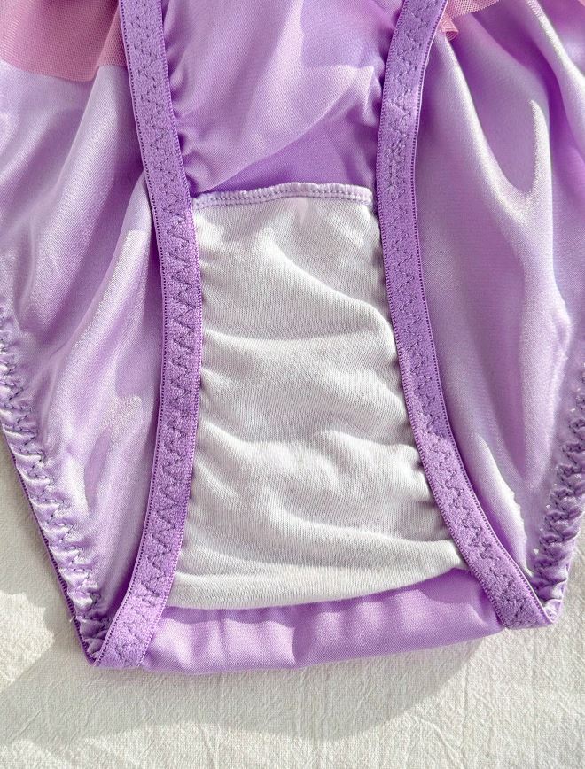 Lilac Satin Lace Frilly ruffles mesh Knickers silky Panties size M UK 10 💕